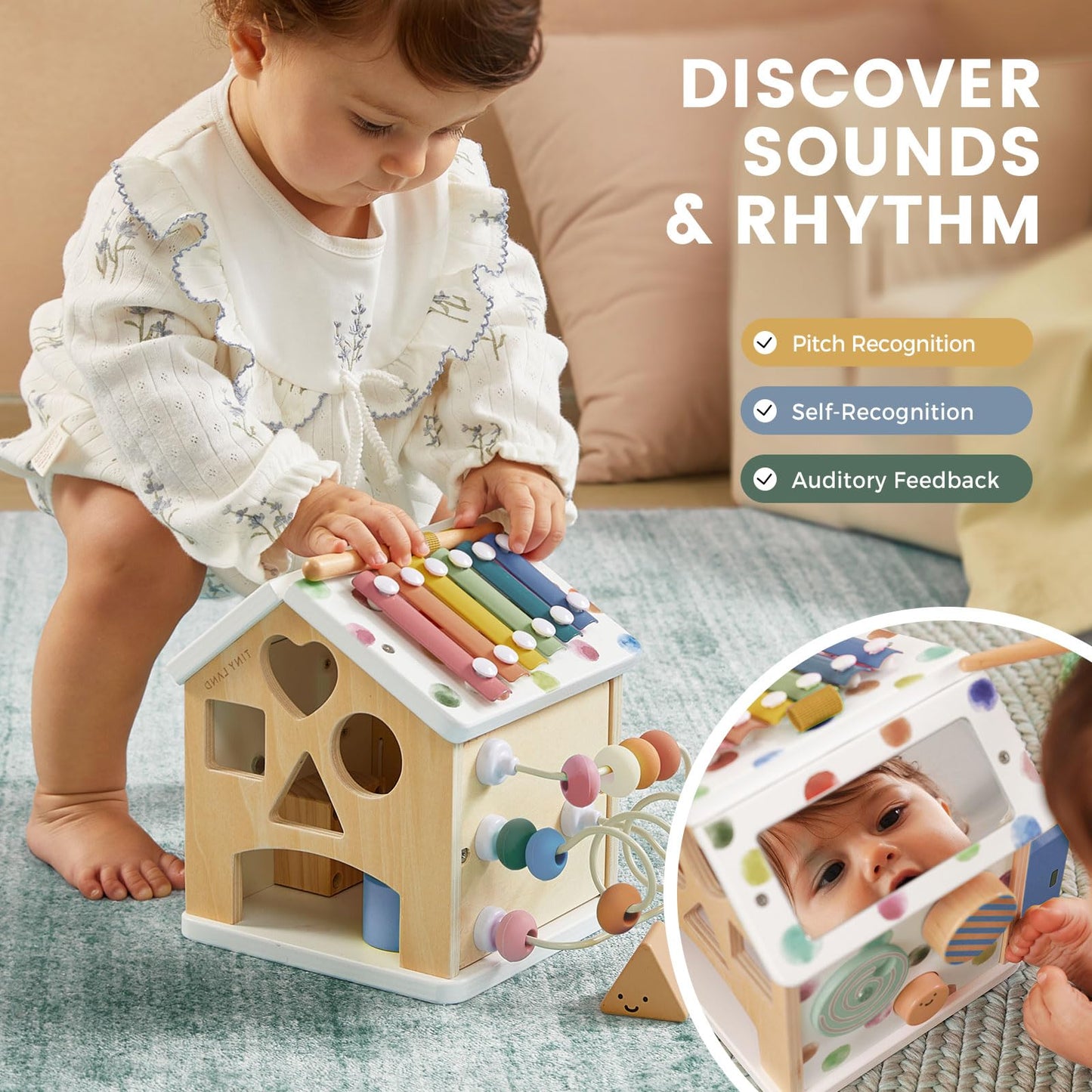 Tiny Land 9-in-1 Wooden Activity Cube, Educational Toy for Toddlers