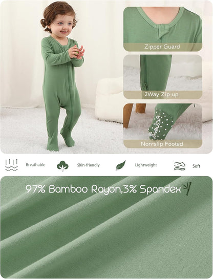 Jimonda Baby Boy Romper 4-Pack - Bamboo Zip-Up Pajamas for 0-24 Months,Unisex Footed Sleepers,Ultra-Soft Stretchy Fabric