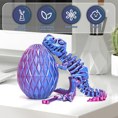 Flavery 3D Printed Dinosaur with Bones - 10 inch Flexible T-Rex Skeleton with Bones, 3D Fidget Toy, Birthday Gift, Dragon Collection, Desk Executive Toy - (Red Mix Blue)