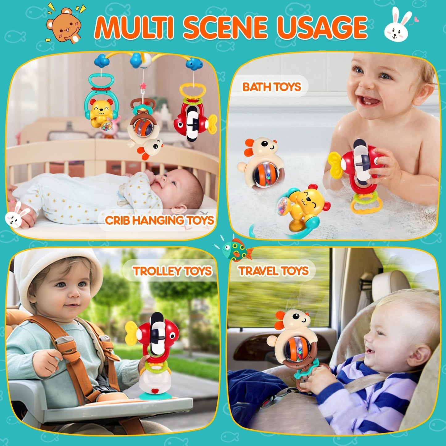 Baby Toys 6-12 Months, Removable Baby Rattle, 6 Month Old High Chair Toys