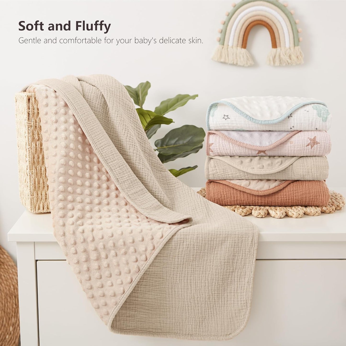 Susurration Baby Blanket for Unisex Boys Girls, Soft Nursery Minky Blanket with Muslin Cotton Front