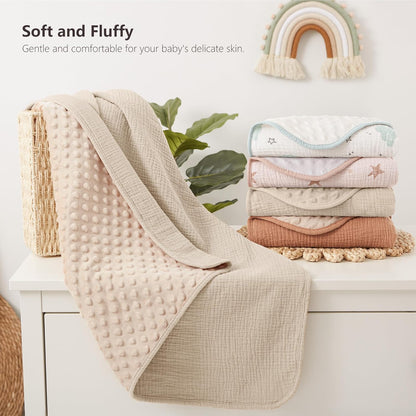 Susurration Baby Blanket for Unisex Boys Girls, Soft Nursery Minky Blanket with Muslin Cotton Front