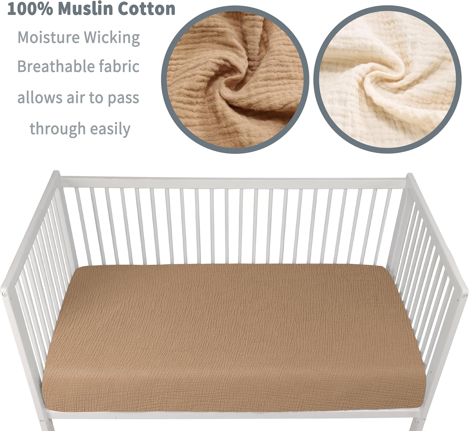 Muslin Crib Sheets for Boys Girls 100% Cotton Fitted Baby Crib Sheet 2 Pack Soft and Breathable for