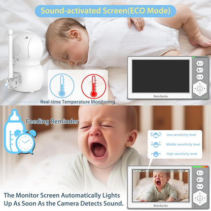 Baby Monitor with 2 Cameras Standby for 26-Hour Battery, Remote Control 4.3'' IPS Video Baby Monitor No WiFi Up to 1000ft Range, ECO, Night Vision, Temperature, 2-Way Talk, 8 Lullabies
