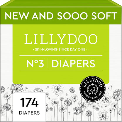 Baby Diapers - Size 3 (13-22 lbs), Monthly Supply (174 Count), Leak Protection, Skin-Friendly, Ultrasoft, Perfume- & Chlorine-Free, Hypoallergenic, Dermatologist Tested, Oeko-TEX®