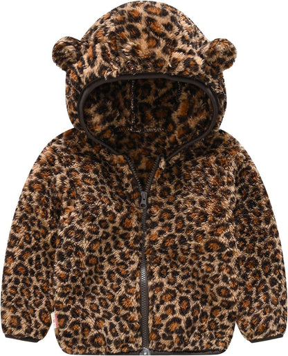 AIWUHE Toddler Boys Girls Hooded Jacket Fleece Hoodie Winter Warm Solid Color Teddy Coat Zip-up Bear Ear Sweater Fall Clothes