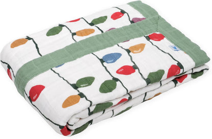 Little Unicorn Christmas Bulbs Cotton Muslin Quilt Receving Blanket | 100% Cotton | Super Soft |
