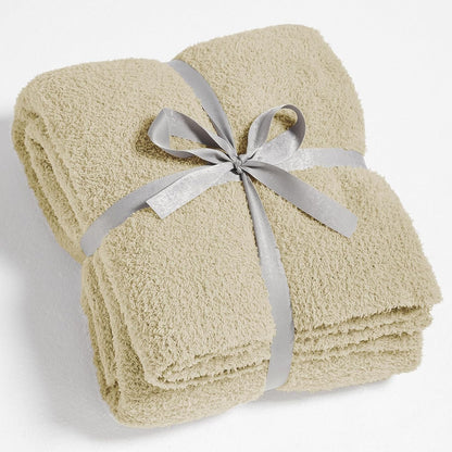 CYMULA Super Soft Twin Size Beige Knit Throw Blanket - Lightweight Plush Fuzzy Fluffy Warm Cozy