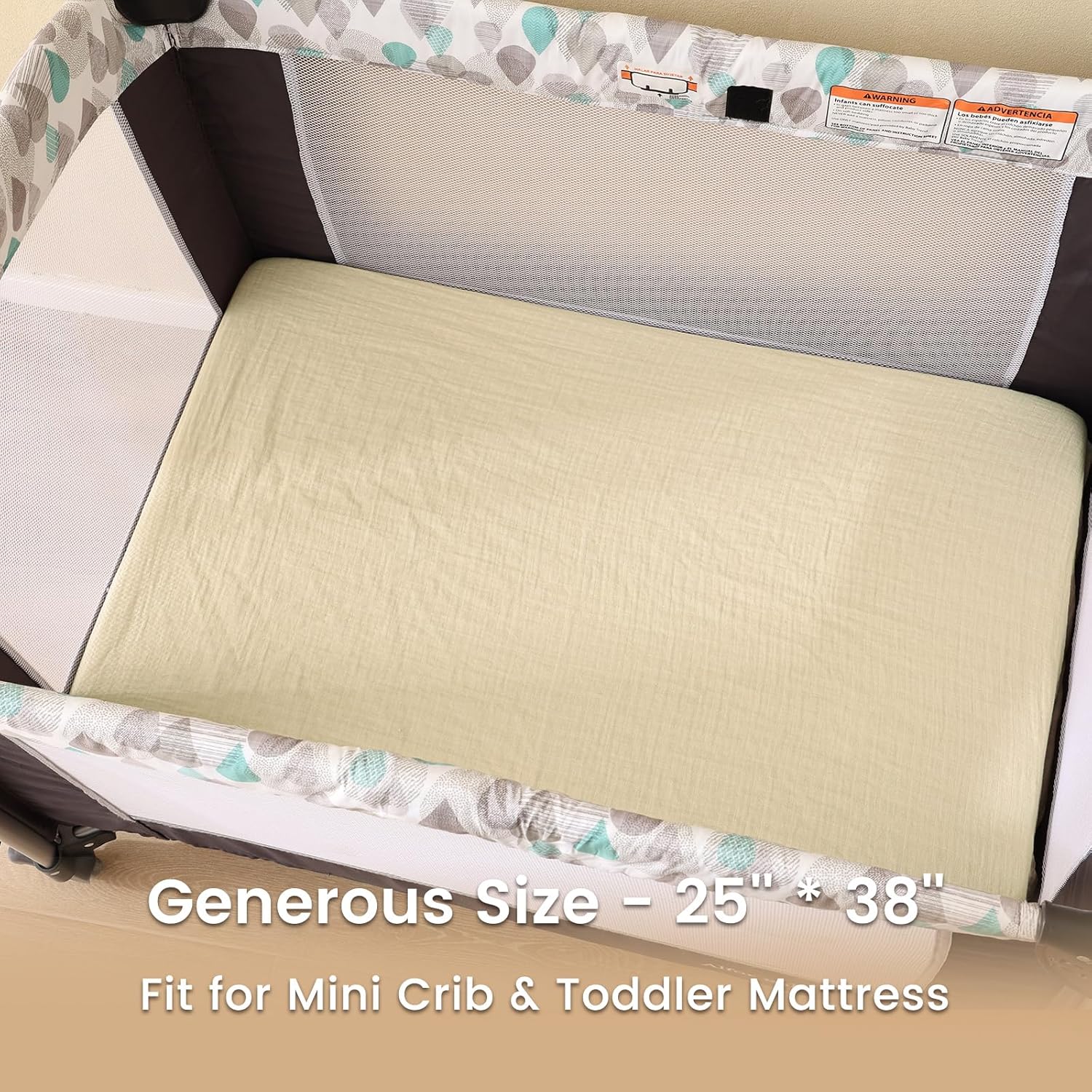 david's kids Muslin Mini Crib Sheets, 2 Pack Cotton Pack N Play Sheets for Boys Girls Neutral, Soft