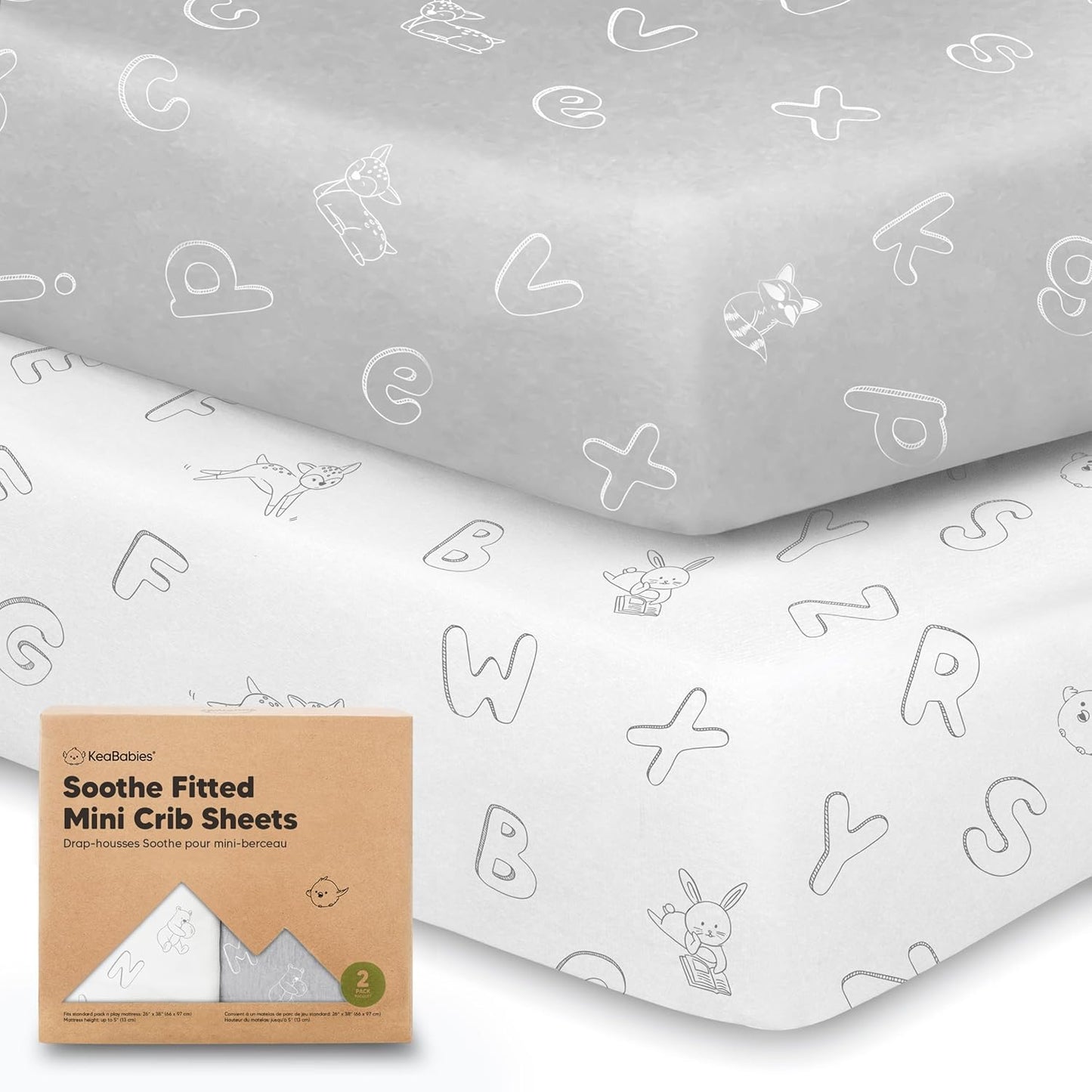 2-Pack Mini Crib Sheets Fitted - 38x26 Pack N Play Sheets for Pack and Play Mattress, Organic