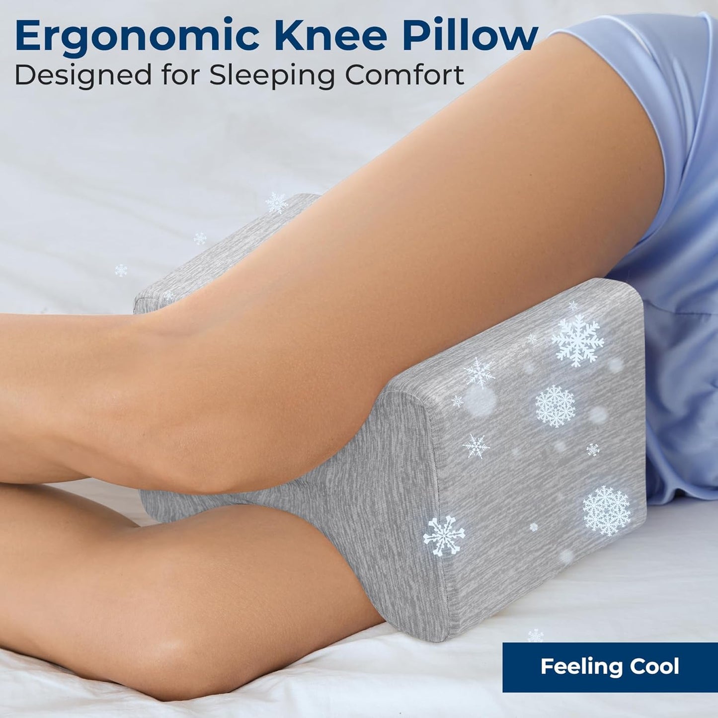 5 STARS UNITED Knee Pillow for Side Sleepers - Hip Pain Relief - Cooling Cover - Memory Foam Leg Cushion for Side Sleeping - Between Legs Pillow for Sciatica & Lower Back Pain, Arctic Gray