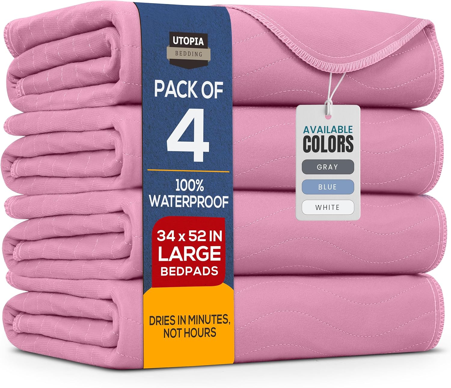 Utopia Bedding Washable Underpads 34" x 52" (Pack of 4), Waterproof Reusable Heavy Absorbency