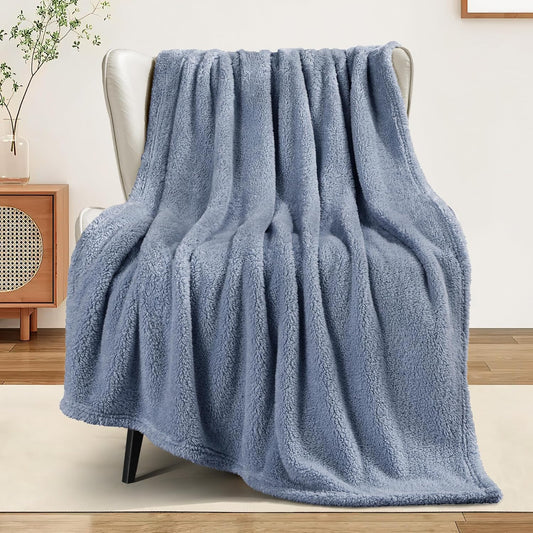 Exclusivo Mezcla Soft Fleece Throw Blanket for Couch, Super Soft Velvet Plush Bed Blanket, Fuzzy Cozy and Warm for All Seasons, 50x60 Inches, Stone Blue
