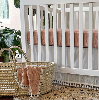 Crane Baby Fitted Sheet, Soft Cotton Fitted Sheet for Cribs and Nurseries, Beige Copper, 28”w x