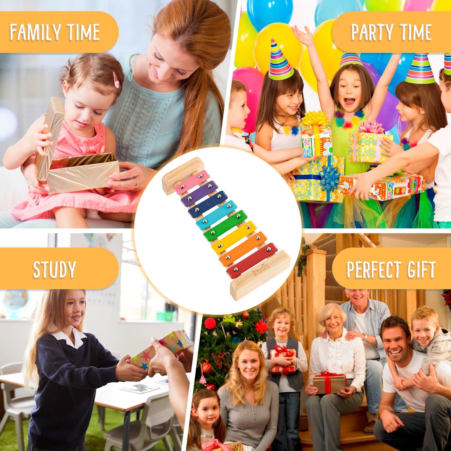 Stoie's Wooden Xylophone for Kids and Toddlers, Kid-Friendly Design, 8 Notes of Rainbow Color