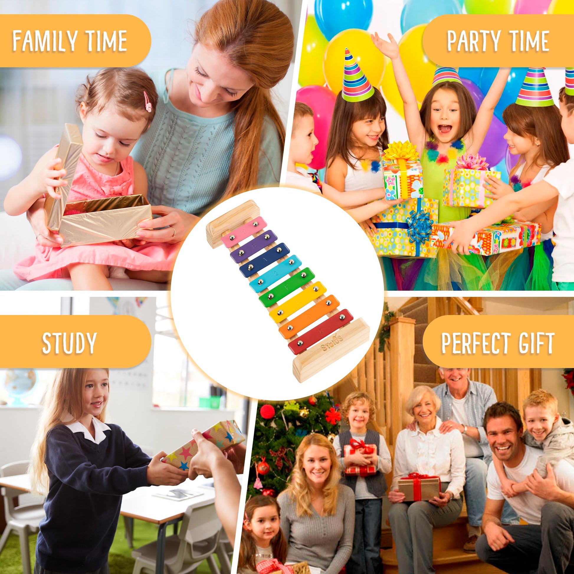 Stoie's Wooden Xylophone for Kids and Toddlers, Kid-Friendly Design, 8 Notes of Rainbow Color