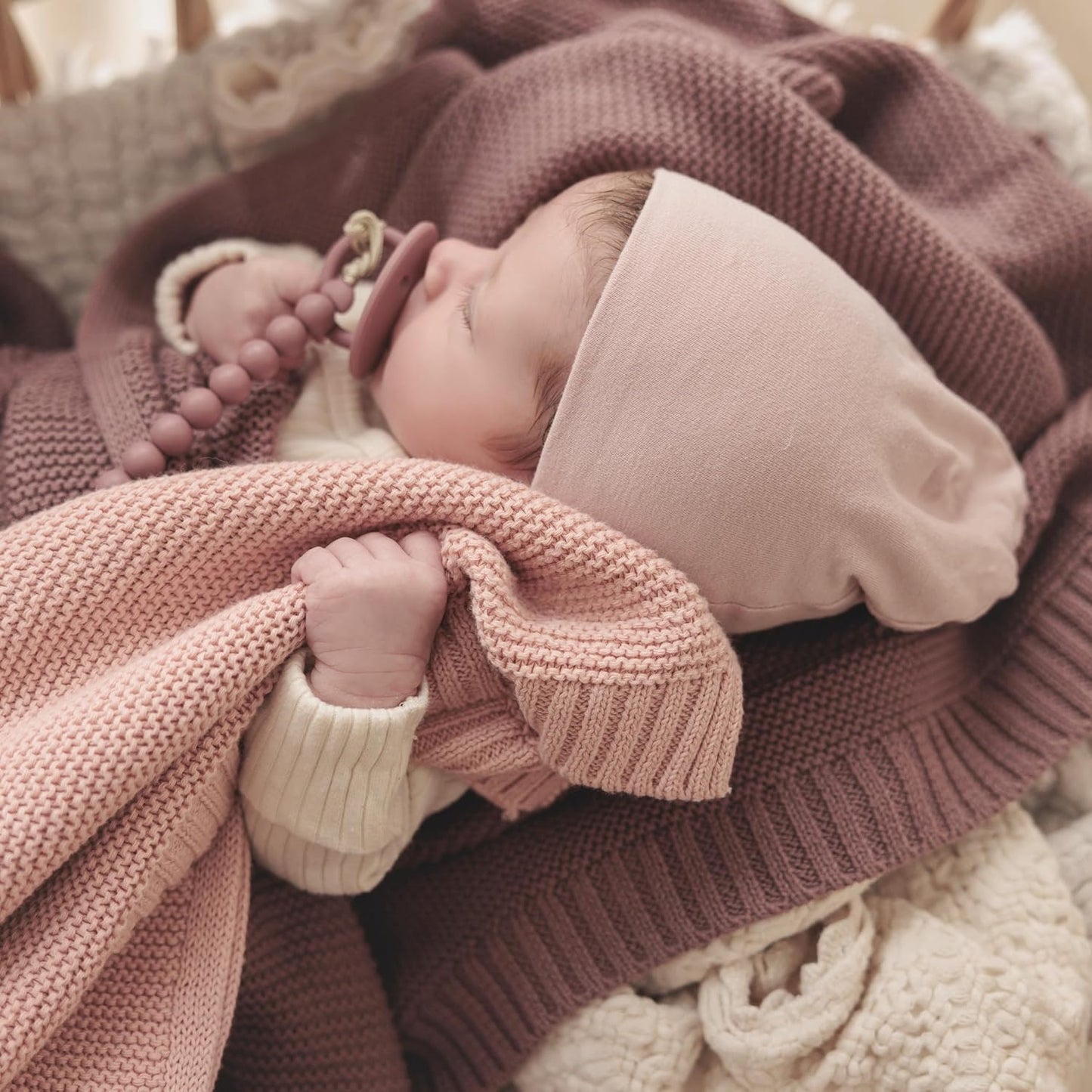 Heritage Knit Organic Receiving Swaddle Blanket for Girls - 100% Luxury Organic Cotton Soft Knit