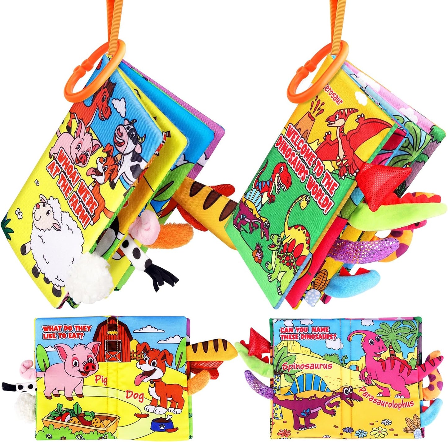 Vanmor 2 Pack Baby Cloth Books, High Contrast Sensory Crinkle Toys for 0-6 Months Infants, Soft Tummy Time Travel Essentials, for Boys, Easter Basket Stuffers