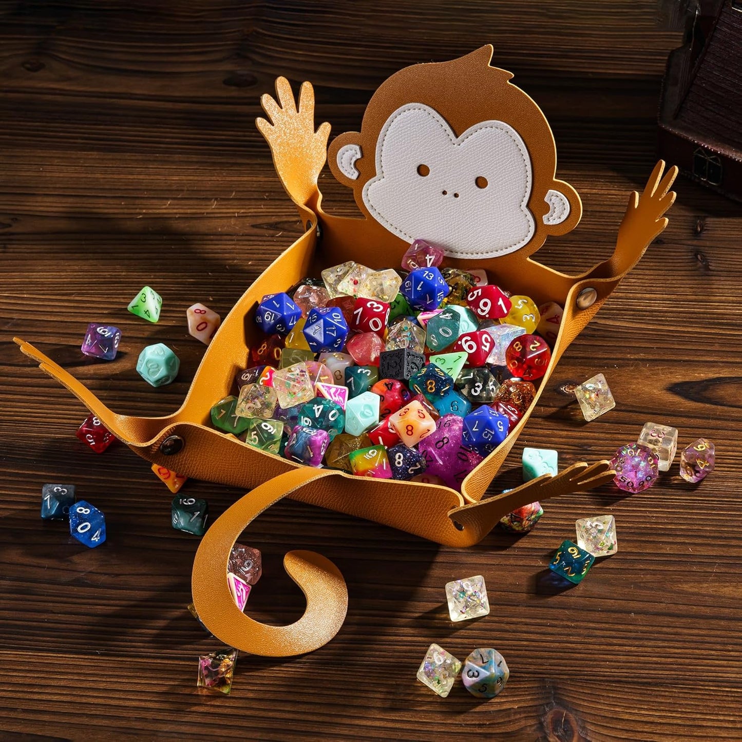 Monkey Dice Tray Portable Dice Rolling Tray PU Leather Monkey Shape Dice Holder D&D Gift for RPG Game Players