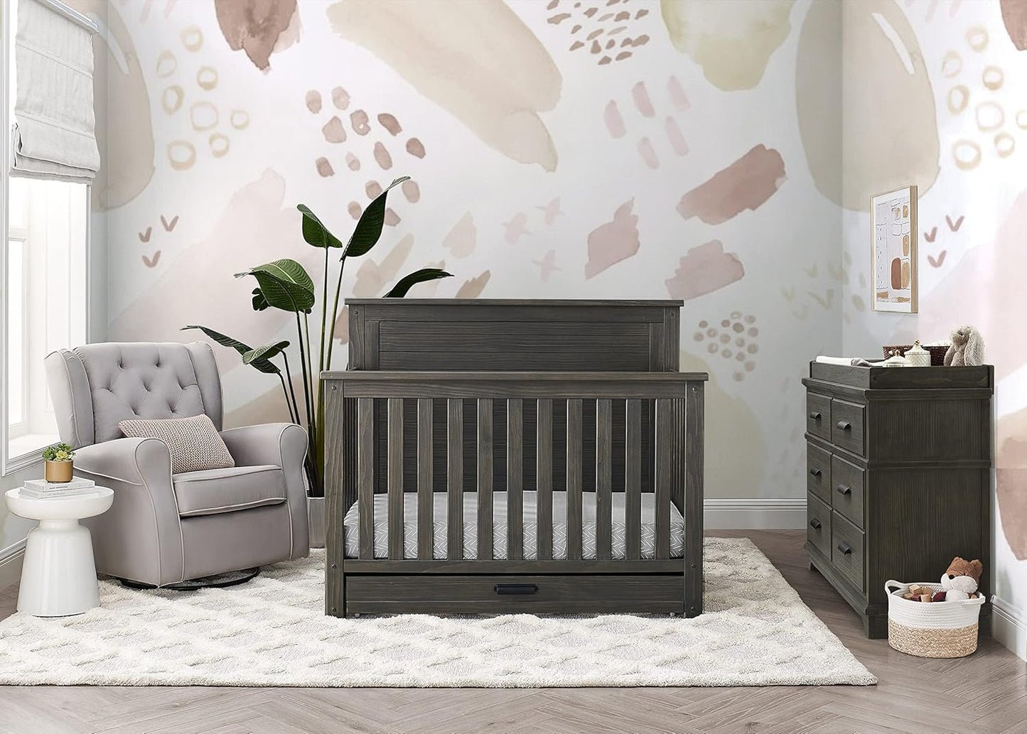 Delta Children Simmons Kids Caden 6-in-1 Convertible Crib with Trundle Drawer, Greenguard Gold