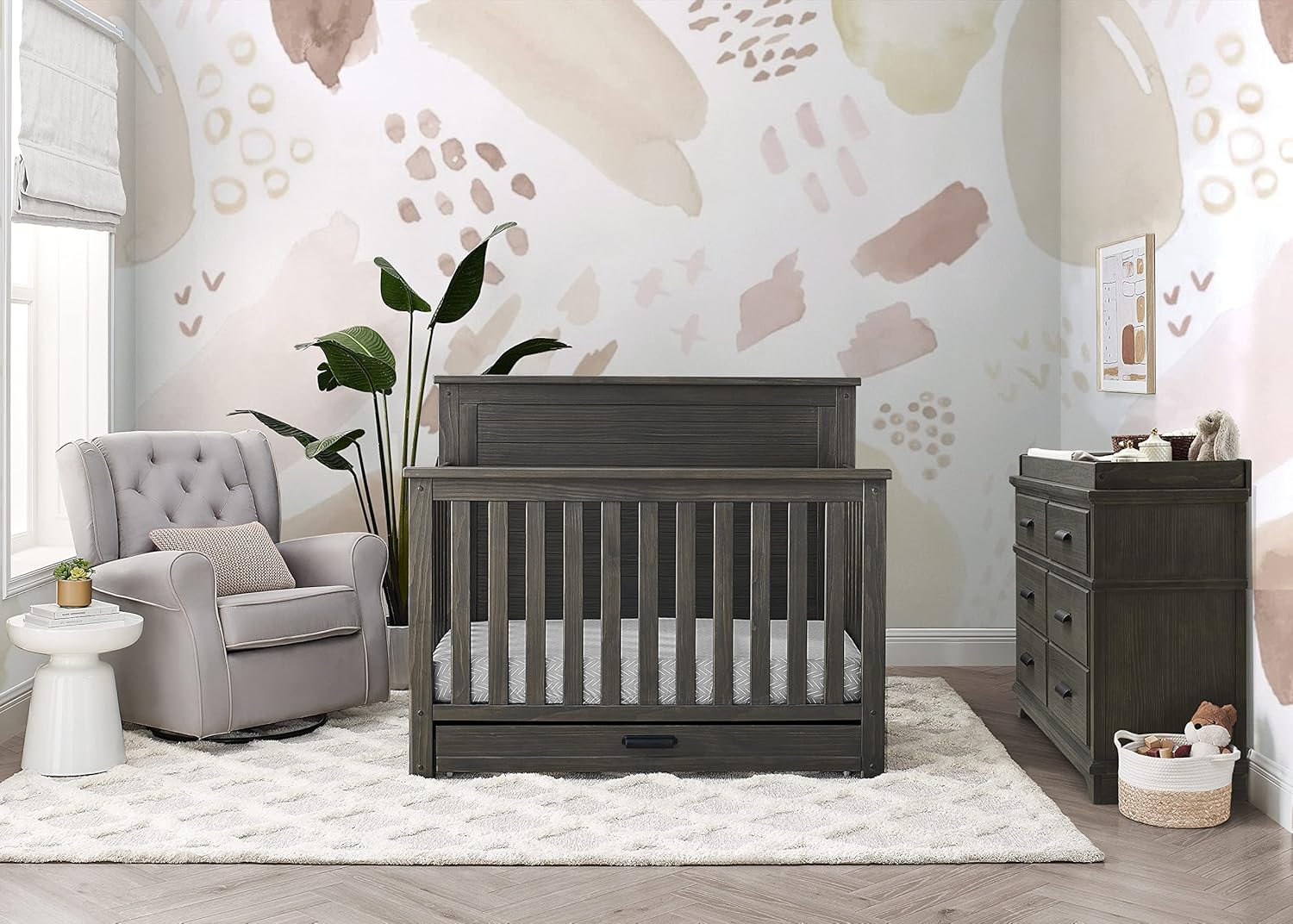 Delta Children Simmons Kids Caden 6-in-1 Convertible Crib with Trundle Drawer, Greenguard Gold