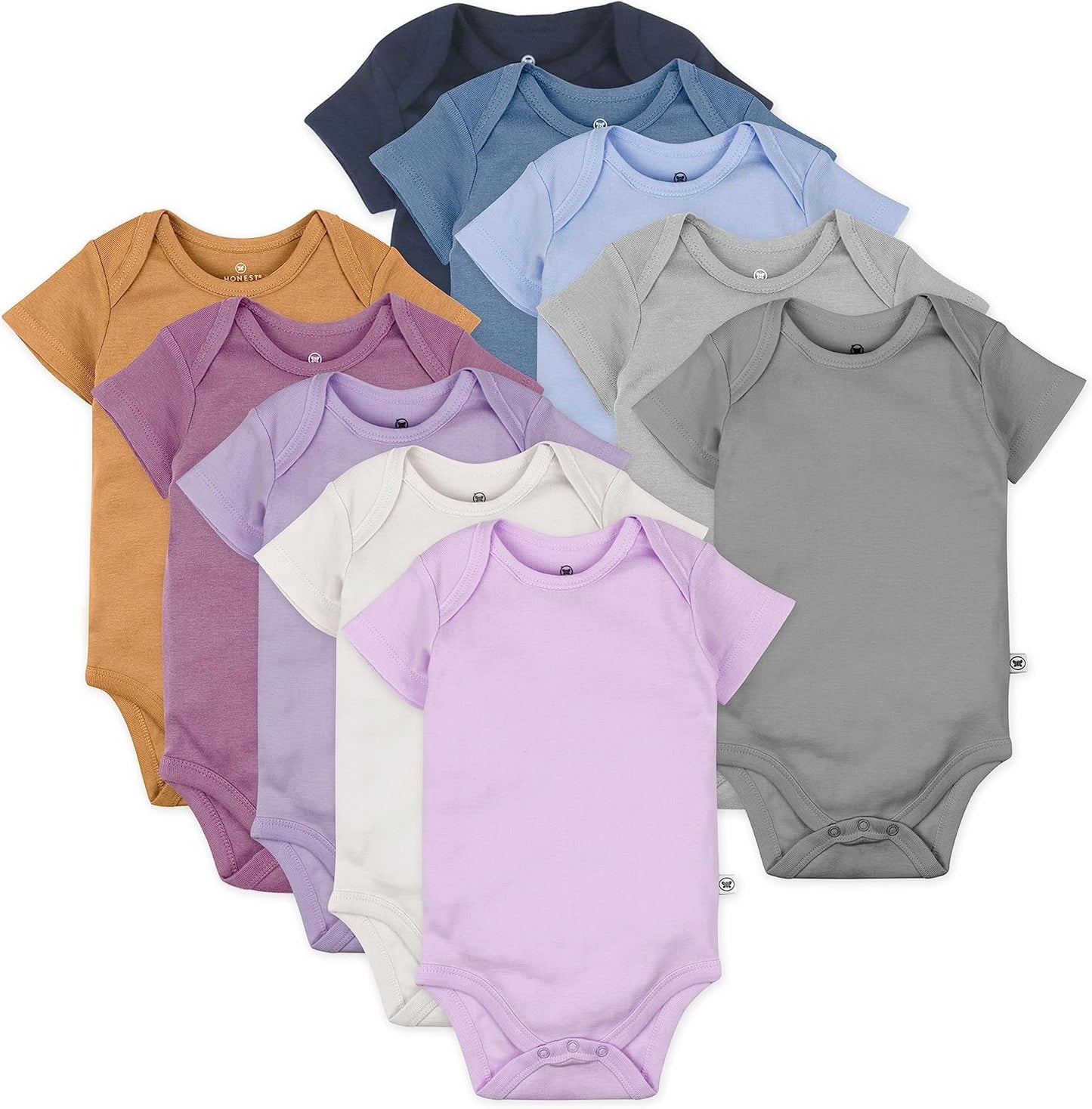 HonestBaby unisex-baby 10-pack Short Sleeve Bodysuits One-piece 100% Organic Cotton for Infant Baby Boys, Girls