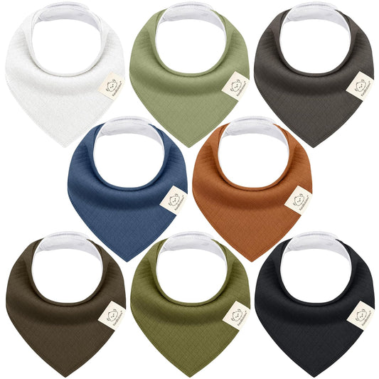KeaBabies 8-Pack Bandana Bibs for Baby Girls, Boys - Organic Cotton Baby Bibs for Drooling & Teething Newborn, Toddler, Infant 0-36 Months, Extra Soft, Absorbent Cloth with Snaps (Basics)