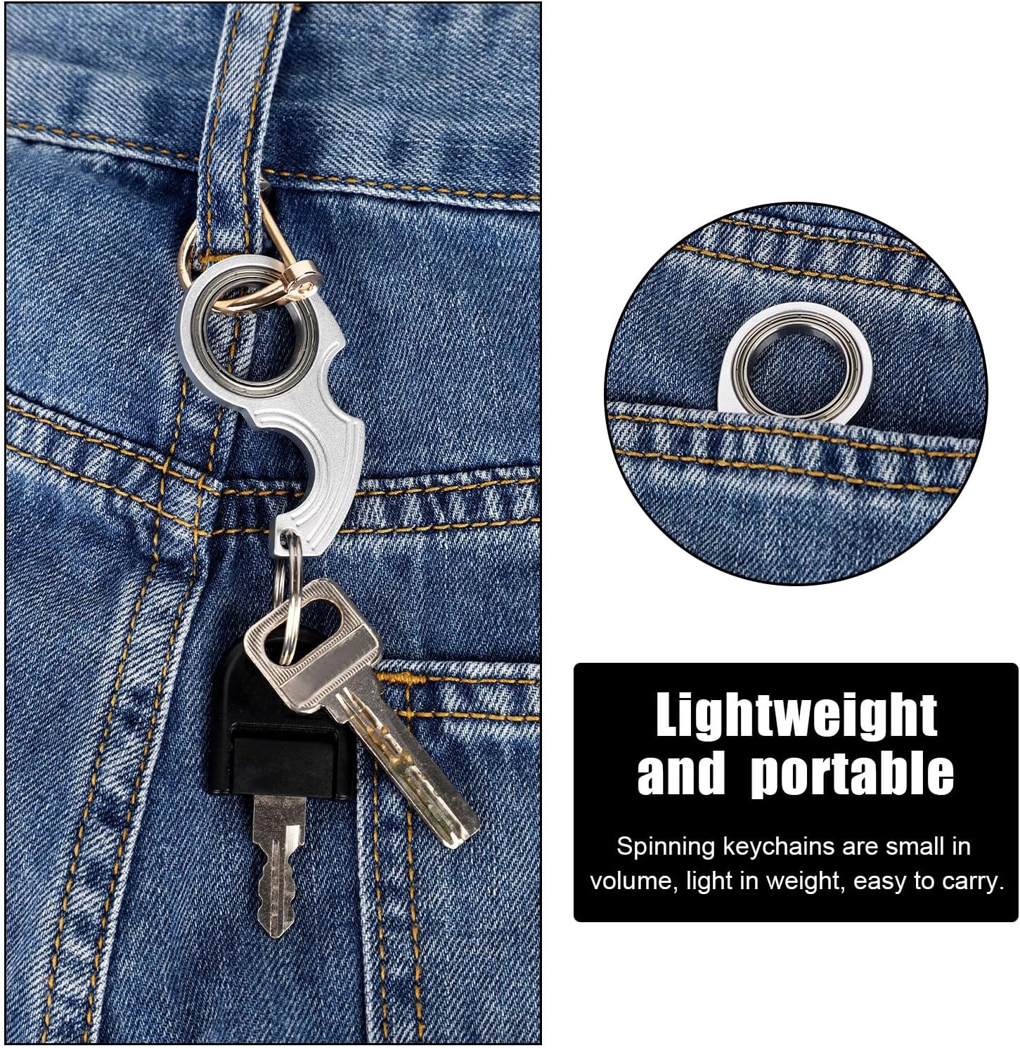 2pcs Key Chain Spinner Toys 0.67" Inner Diameter with 2pcs Key Rings, Finger Fidget Keychain Key