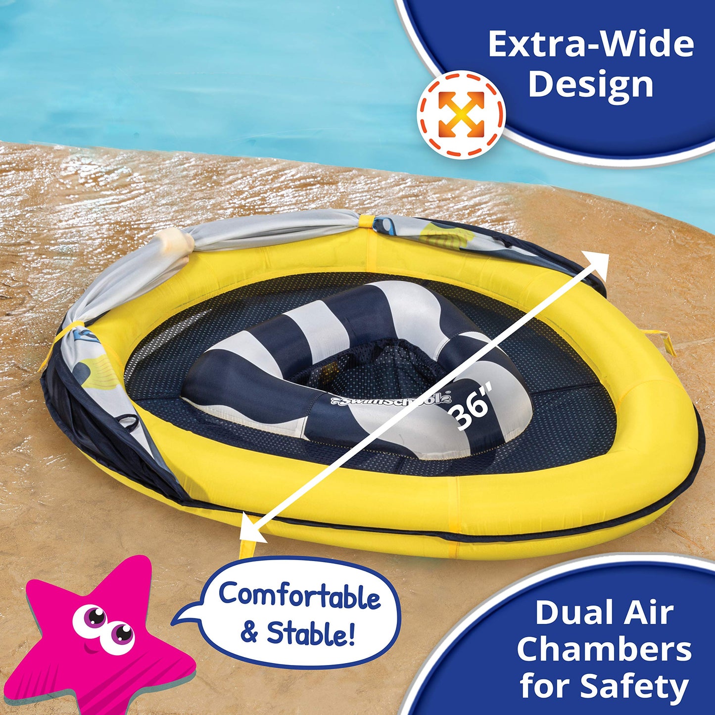 SwimSchool Deluxe Baby Float with Adjustable Canopy - 6-24 Months - Baby Swim Float with Splash &