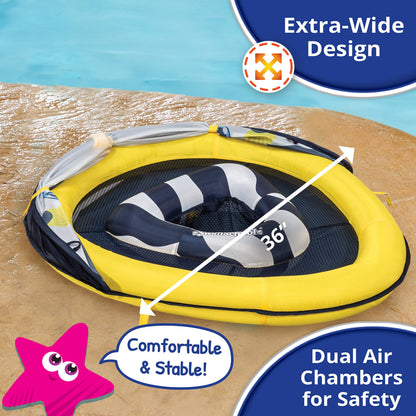 SwimSchool Deluxe Baby Float with Adjustable Canopy - 6-24 Months - Baby Swim Float with Splash &