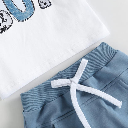 fhutpw Baby Toddler Boy Clothes Summer Outfits 6 12 18 24 Months Patchwork Short Sleeve T Shirt & Shorts Sets with Pockets