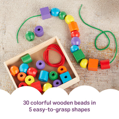 Melissa & Doug Primary Lacing Beads - Educational Toy with 30 Wooden Beads and 2 Laces for