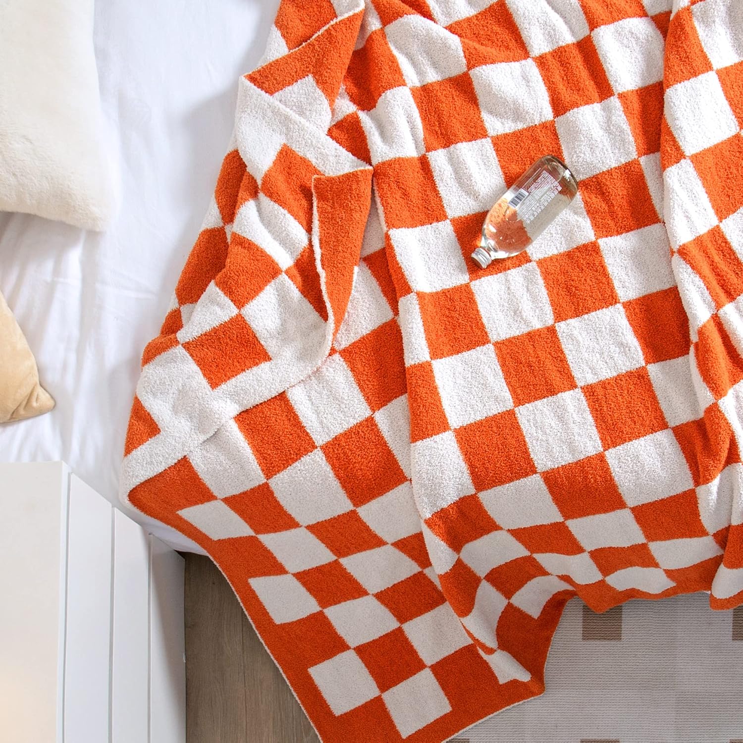 SeaRoomy CheckeredThrow Blanket, Soft Fluffy Microfiber Knit Throw Blanket for Couch Bed, Warm Cozy