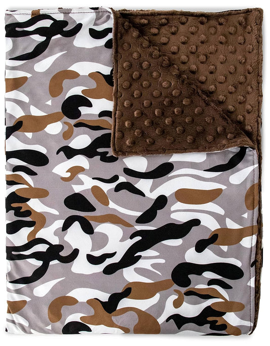 Top Tots Baby Blanket - Black and Grey Camo with Minky Dot, 38.5 x 29 Inch Brown