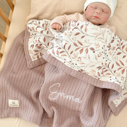 Personalized Baby Blanket with Name – Handmade 100% Organic Cotton Newborn Gift | Custom Knit