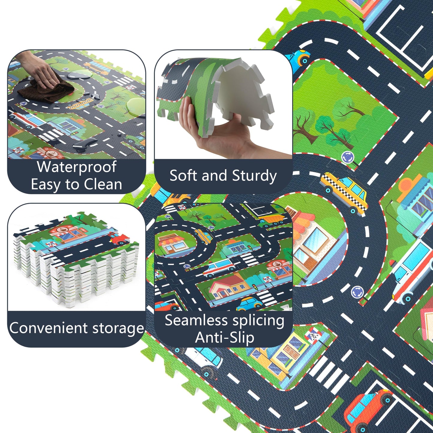 PLAY 10 Foam Play Mat for Baby, Interlocking Foam Tiles, City Road Track Puzzle Mat 12 Pieces