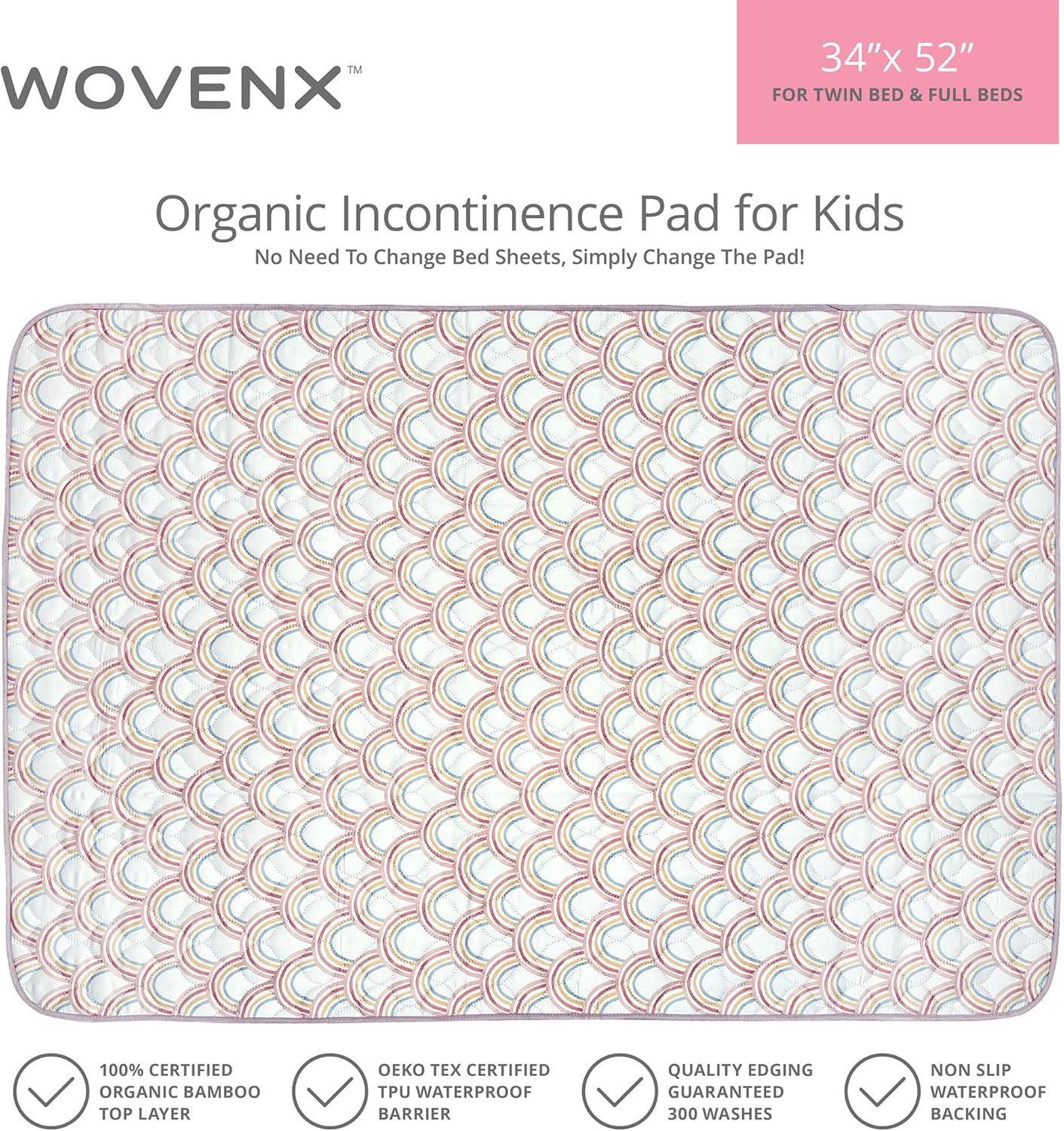 Organic Incontinence Pads for Kids & Toddlers - 5 Layer Waterproof Protectors for Overnight Bed