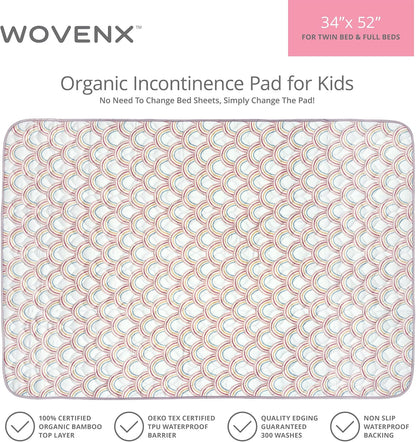 Organic Incontinence Pads for Kids & Toddlers - 5 Layer Waterproof Protectors for Overnight Bed