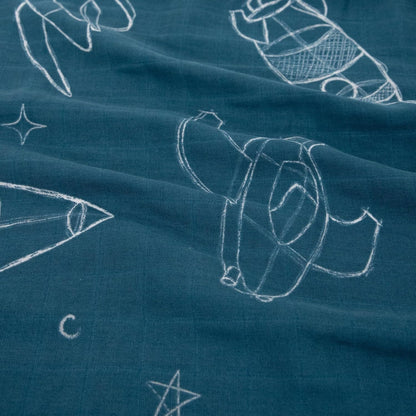 Little Unicorn Standard Pillowcase 2 Pack | Super Soft & Breathable Muslin Fabric | Snug Envelope Closure (Blast Off)