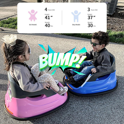 12V Kids Bumper Car, Electric Baby Bumper Car for Toddlers with Remote Control, 3 Speeds - Light Pink