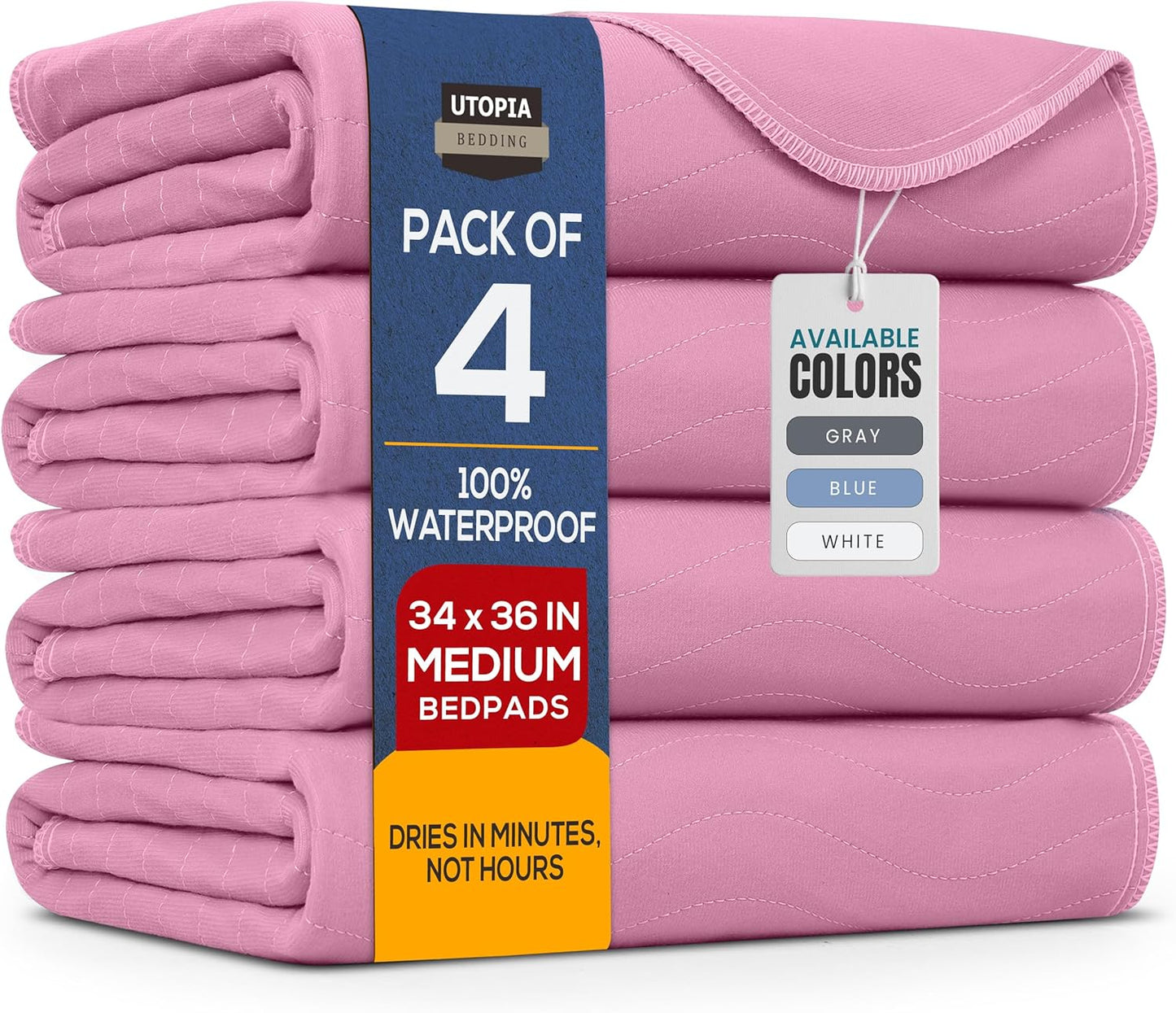 Utopia Bedding Washable Underpads 34" x 36" (Pack of 4), Waterproof Reusable Heavy Absorbency