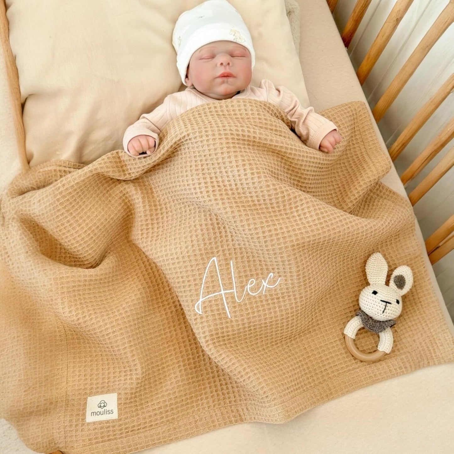 Personalized Baby Blanket with Name – Handmade 100% Organic Cotton Newborn Gift | Custom Knit