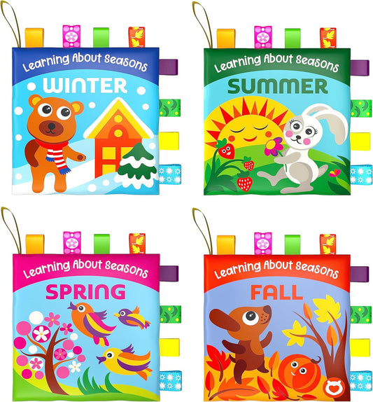 Cloth Books for Babies - Learn About Seasons, Playful Illustrations, Crinkle Pages & Cute Characters - for Babies 24 Months Old(Set of 4)