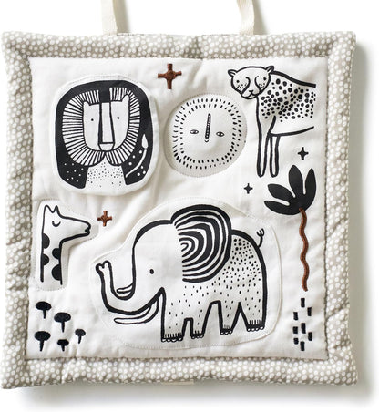 Wee Gallery Safari Activity Pad Organic Baby Play Mat with Sensory Toys, High Contrast Newborn Essentials Soft Tummy Time Mat for Babies 0-12 Months, Visual and Motor Skill Development Toy