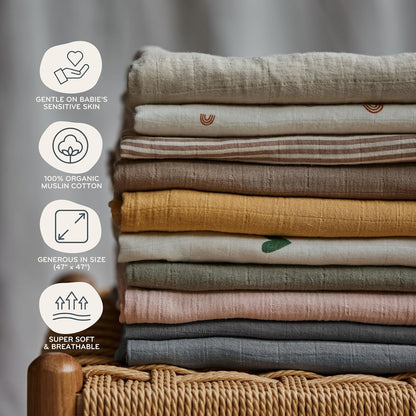 Swaddle - 100% Organic Cotton - Muslin Swaddle Blankets for Newborn, 47" x 47" 2-Pack (Sage Green/Tradewinds)