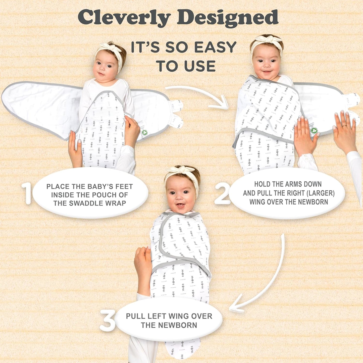 Baby Swaddle Blanket 3-Pack – Organic Cotton Adjustable Swaddle Wrap for Newborns 0-3 Months