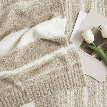 WRENGONGE Khaki Throw Blanket, 50x70 Soft Cozy Striped Throw Blankets for Couch, Sofa, Bed, Travel