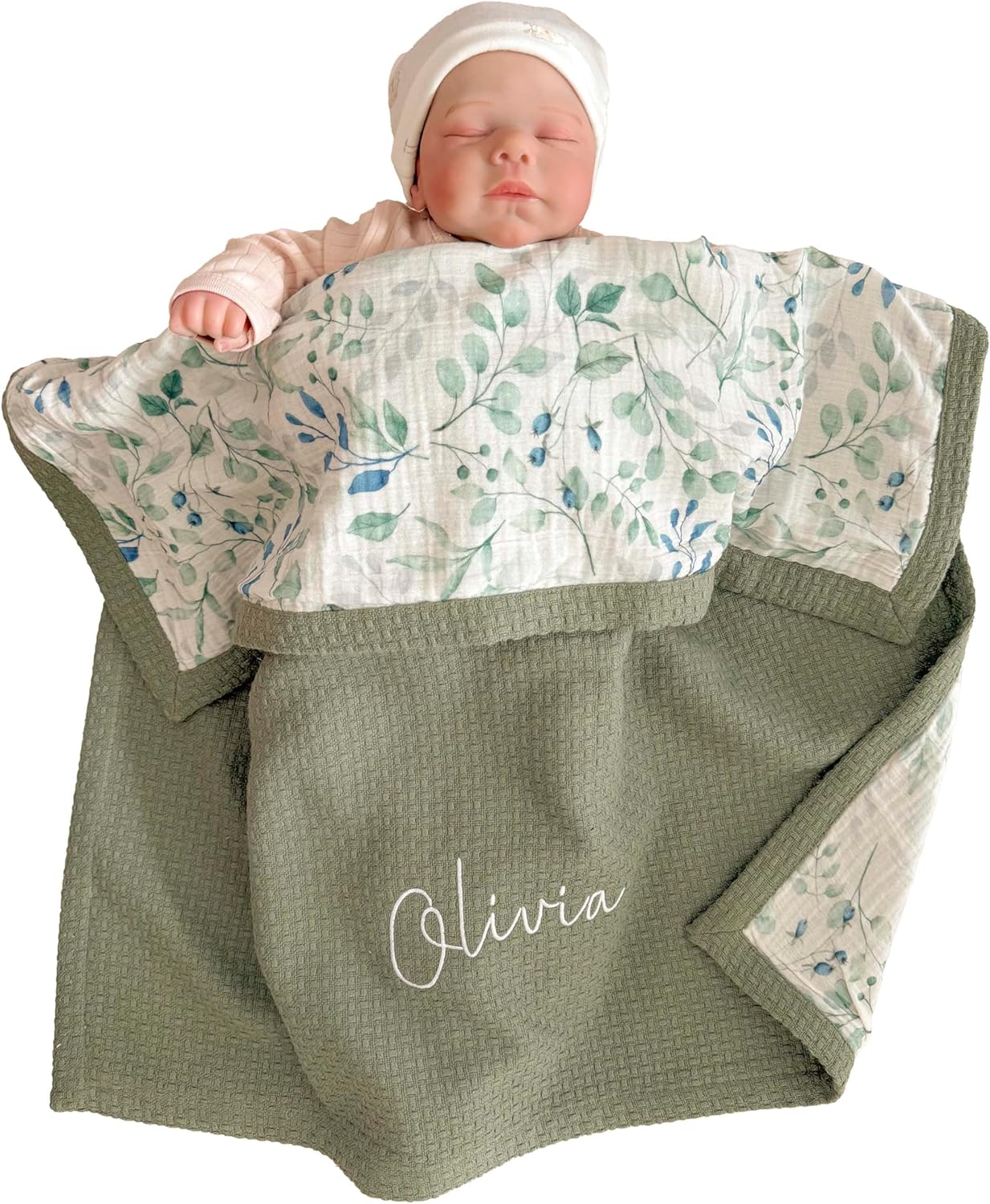 Personalized Baby Blanket with Name – Handmade 100% Organic Cotton Newborn Gift | Custom Knit