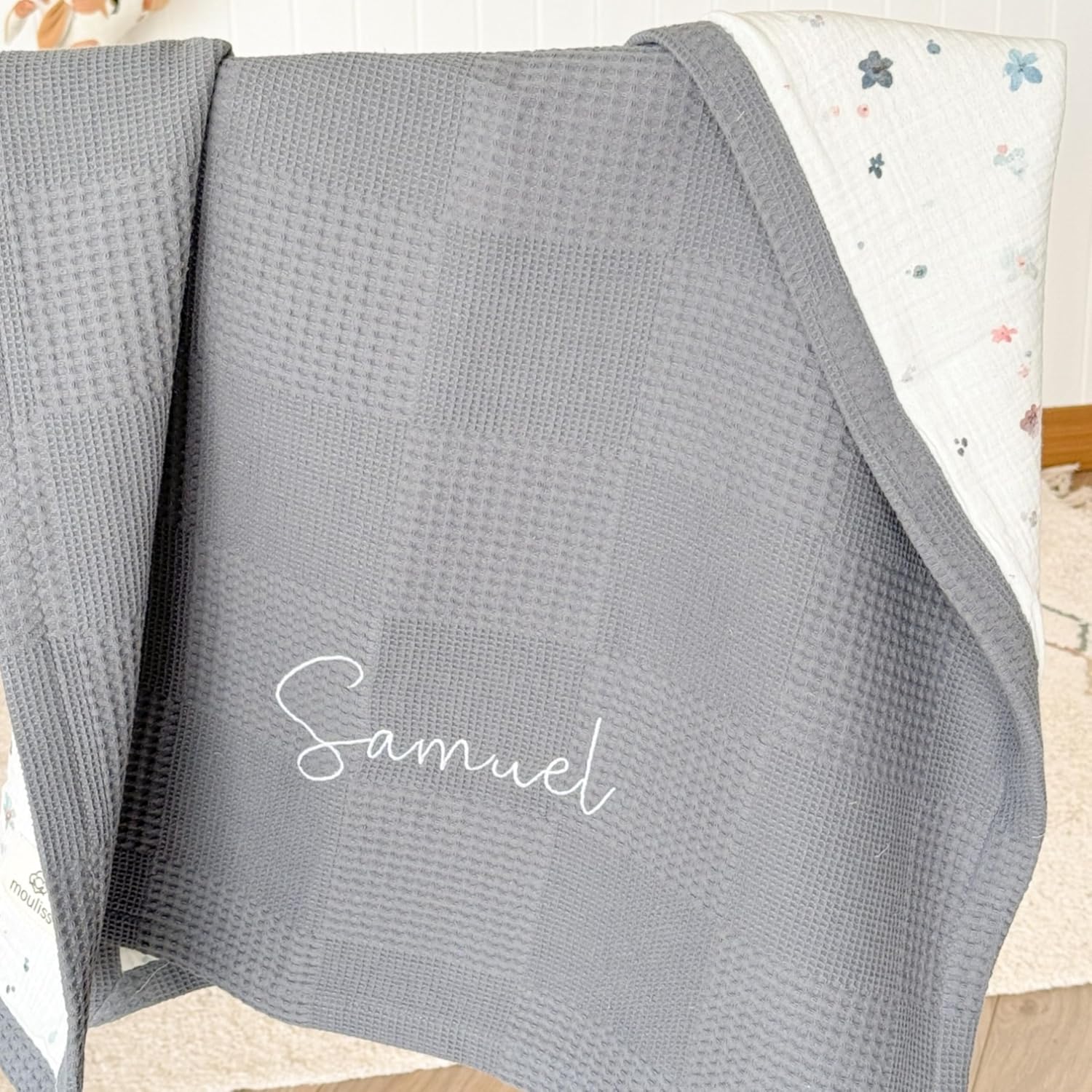 Personalized Baby Blanket with Name – Handmade 100% Organic Cotton Newborn Gift | Custom Knit