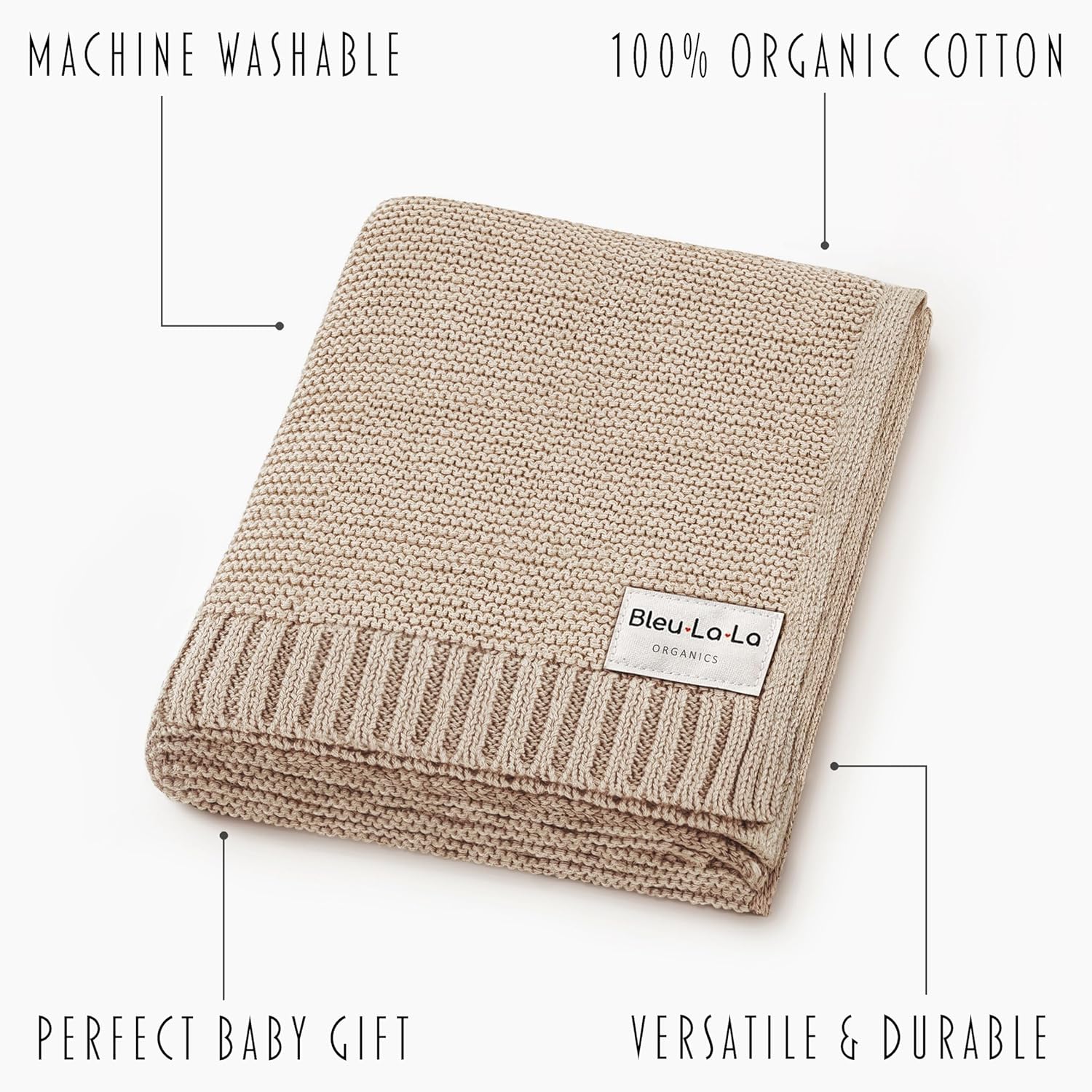 Heritage Knit Organic Cotton Baby Blanket - Soft Warm Cozy Unisex Receiving Cuddle Stroller Crib